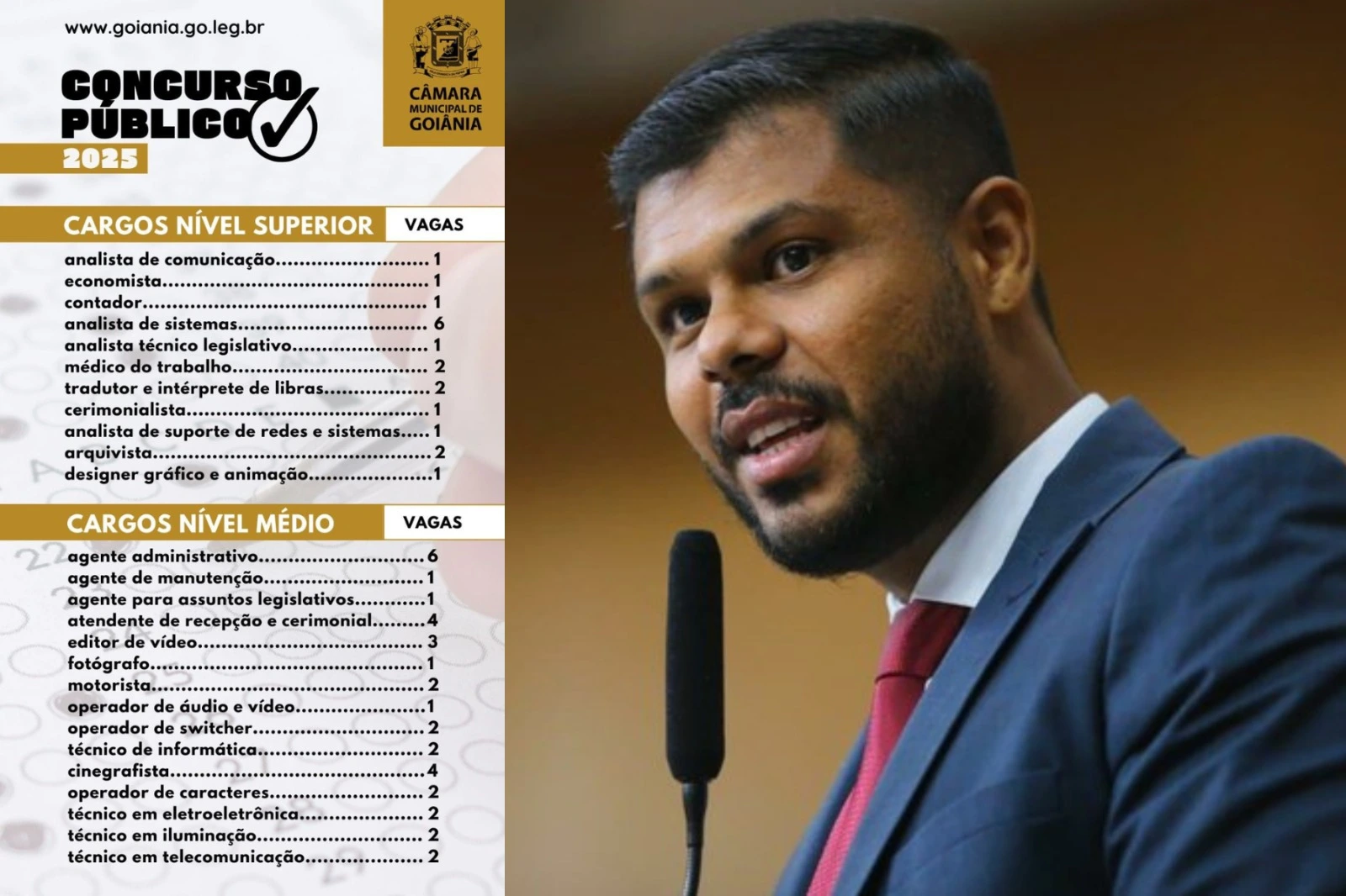 O presidente da Câmara de Goiânia, Romário Policarpo (PRD), anunciou nesta quarta-feira (13) que o Instituto Verbena, da Universidade Federal de Goiás (UFG), será o responsável pela organização do próximo concurso público da casa.