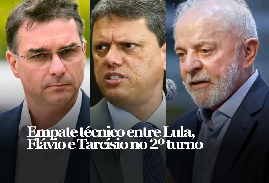 Paraná Pesquisas desta quinta-feira (29) indica 2º turno apertado: Lula empata tecnicamente com Flávio Bolsonaro e com Tarcísio, dentro da margem de erro.