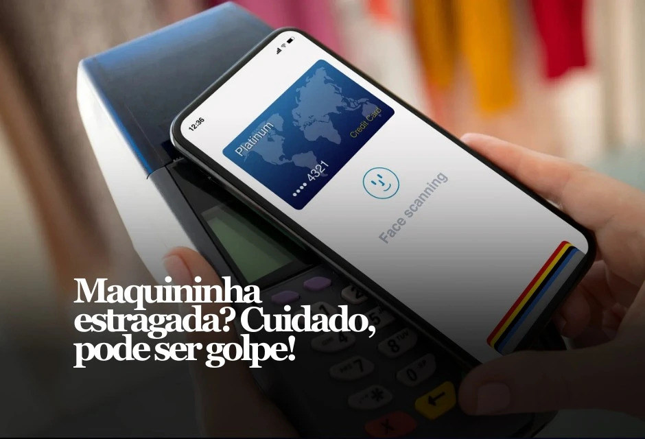 Um “não passou no celular” pode ser a senha para o golpe: a maquininha “falha”, o vendedor pressiona, e a vítima acaba entregando o cartão — abrindo espaço para troca do cartão, captura de senha ou cobrança indevida.