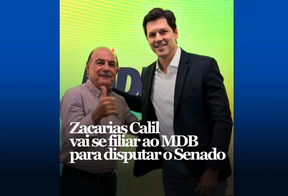 O deputado federal Zacharias Calil anunciou nesta segunda-feira (2) a filiação ao MDB e confirmou que vai mirar uma vaga no Senado na composição da base governista em Goiás.