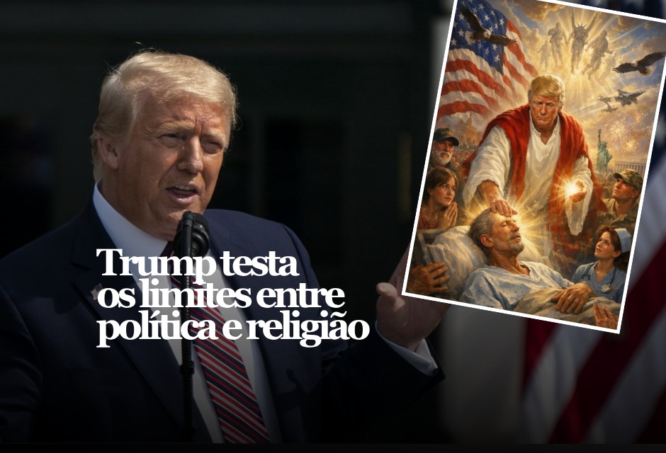 TRUMP TESTA O LIMITE ENTRE FÉ, EGO E POLÍTICA Donald Trump voltou a misturar religião com autopromoção ao publicar uma imagem gerada por IA em que aparece como uma figura semelhante a Jesus, em meio ao choque aberto com o papa Leão XIV.