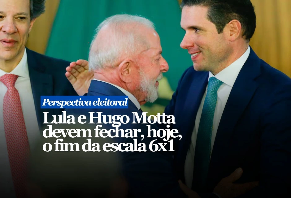 Lula e Hugo Motta tentam fechar nesta segunda-feira (25) o ponto que ainda trava a proposta do fim da escala 6x1: o prazo de transição para reduzir a jornada semanal. O relator, deputado Leo Prates (Republicanos-BA), deve apresentar o parecer à comissão especial da Câmara. O texto em negociação prevê redução das atuais 44 horas para 40 horas semanais, sem corte salarial, e garantia de dois dias de folga ao trabalhador
