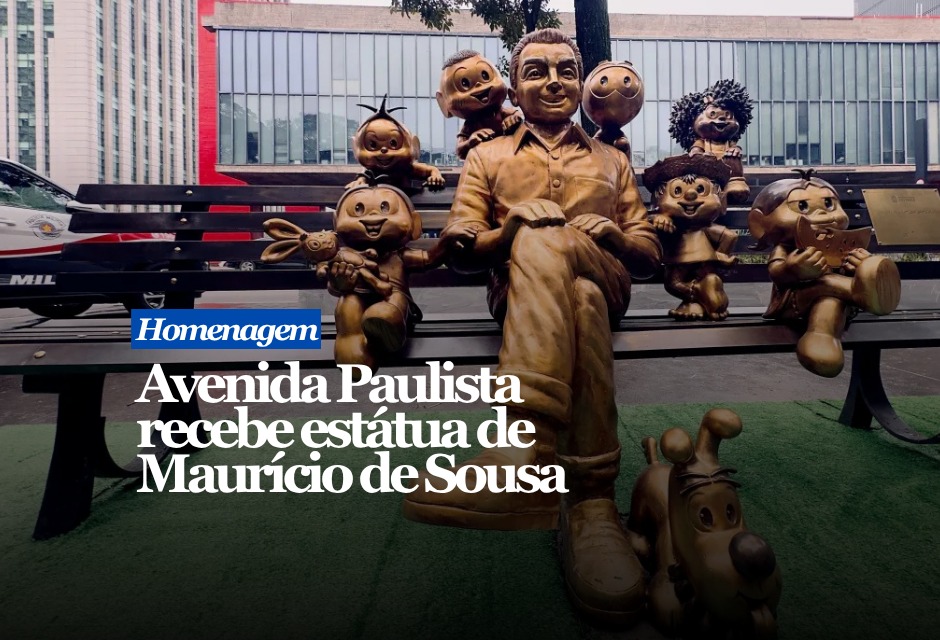 A Avenida Paulista ganhou nesta sexta-feira um banco de bronze em homenagem aos 90 anos de Mauricio de Sousa, criador da Turma da Mônica.