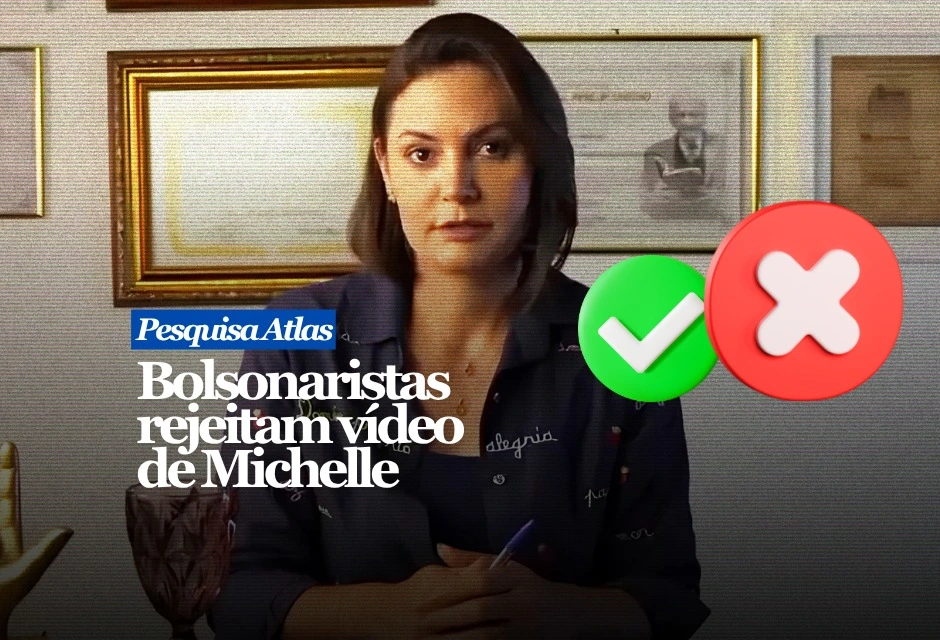 A crise entre Michelle Bolsonaro e Flávio Bolsonaro dividiu o eleitorado, mas pesou contra a ex-primeira-dama dentro da própria base bolsonarista. Pesquisa Atlas/Bloomberg divulgada nesta quinta-feira aponta que 65,6% dos eleitores de Jair Bolsonaro que viram o vídeo discordam da decisão de Michelle de expor publicamente o desentendimento com o enteado. Outros 26,5% concordam com a atitude, e 7,8% não souberam responder.