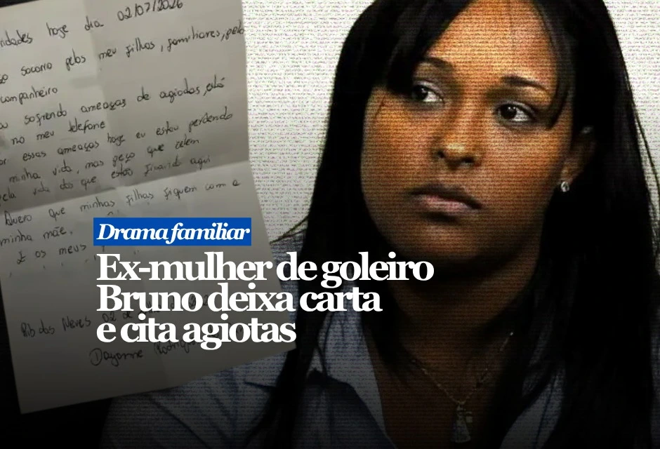 CARTA DE DAYANNE CITA AMEAÇAS DE AGIOTAS Dayanne Rodrigues do Carmo Souza, de 39 anos, ex-mulher do ex-goleiro Bruno Fernandes, está desaparecida desde quinta-feira (2), em Ribeirão das Neves, na Grande BH. Antes de sumir, ela deixou uma carta em tom de despedida. No texto, Dayanne diz sofrer ameaças de agiotas, pede socorro pela família e afirma que as provas estariam no telefone.