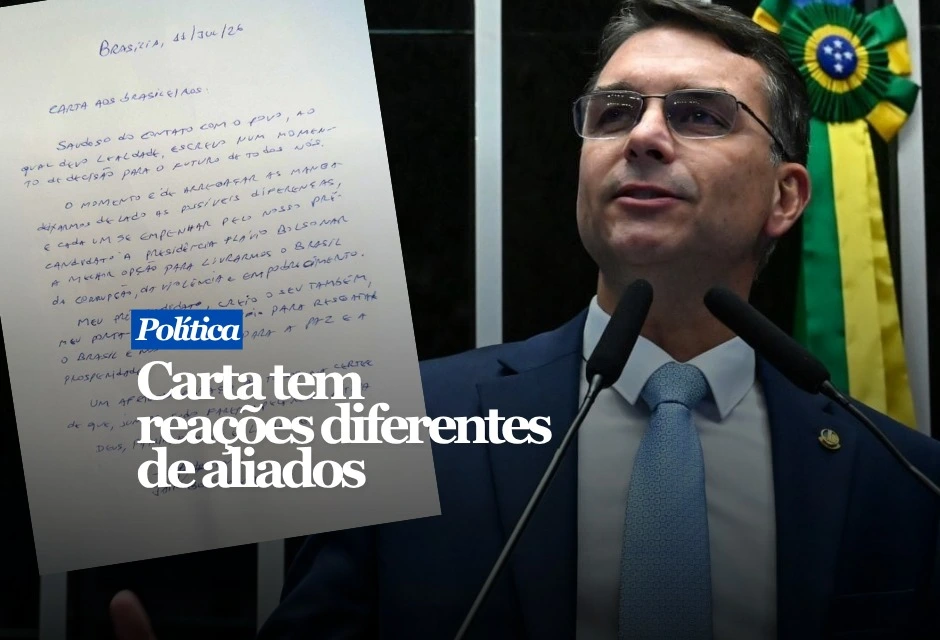 Flávio Bolsonaro leu no sábado (11) uma carta atribuída ao ex-presidente Jair Bolsonaro. No texto, o pai pede que aliados deixem diferenças de lado, se empenhem na pré-campanha do filho e chama Flávio de seu “porta-voz”. Ronaldo Caiado, ex-governador de Goiás e pré-candidato à Presidência pelo PSD, afirmou que a carta mostra “extrema fragilidade” da campanha. Ele questionou a autonomia de Flávio e disse que liderança não se herda, já que um presidente precisa decidir sozinho em momentos de crise.