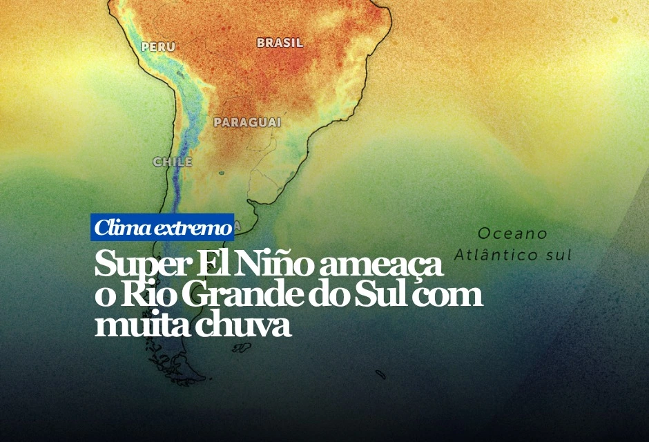 A NOAA calcula 81% de probabilidade de o El Niño atingir intensidade “muito forte” entre outubro e dezembro de 2026. Há ainda 97% de chance de o fenômeno persistir até o início de 2027. “Super El Niño” é uma expressão informal, usada para episódios excepcionalmente intensos. No Sul, principalmente no Rio Grande do Sul, o fenômeno favorece o transporte de umidade da Amazônia e pode manter frentes frias paradas por mais tempo. Essa combinação aumenta a frequência e o volume das chuvas, com possibilidade de tempestades sucessivas e acumulados acima da média.