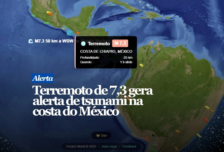 O terremoto ocorreu às 8h48 desta sexta-feira (17), no horário local, perto da fronteira do México com a Guatemala. O epicentro ficou no mar, próximo à costa de Chiapas, com profundidade estimada em 10 quilômetros. Cálculos iniciais indicavam magnitude 7,4, posteriormente revisada para 7,3 pelo Centro de Alerta de Tsunamis do Pacífico. O tremor foi sentido no sul do México, na Guatemala e em El Salvador. Até a última atualização, não havia registro confirmado de vítimas nem de danos graves. Prédios foram evacuados e equipes iniciaram inspeções em áreas próximas ao epicentro.