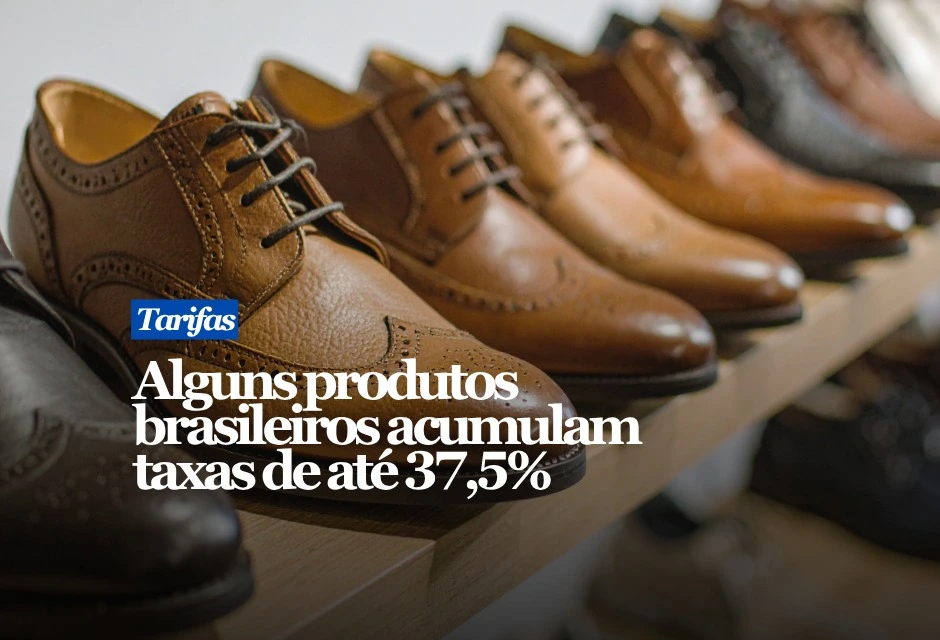 A tarifa de 25%, em vigor desde quarta-feira (22), e a nova alíquota de 12,5%, válida desde esta sexta-feira (24), acumulam-se para parte das exportações. Segundo o ministro Márcio Elias Rosa, a divisão inclui: 37,5% — calçados, máquinas, equipamentos, peças, confecções e químicos não farmacêuticos