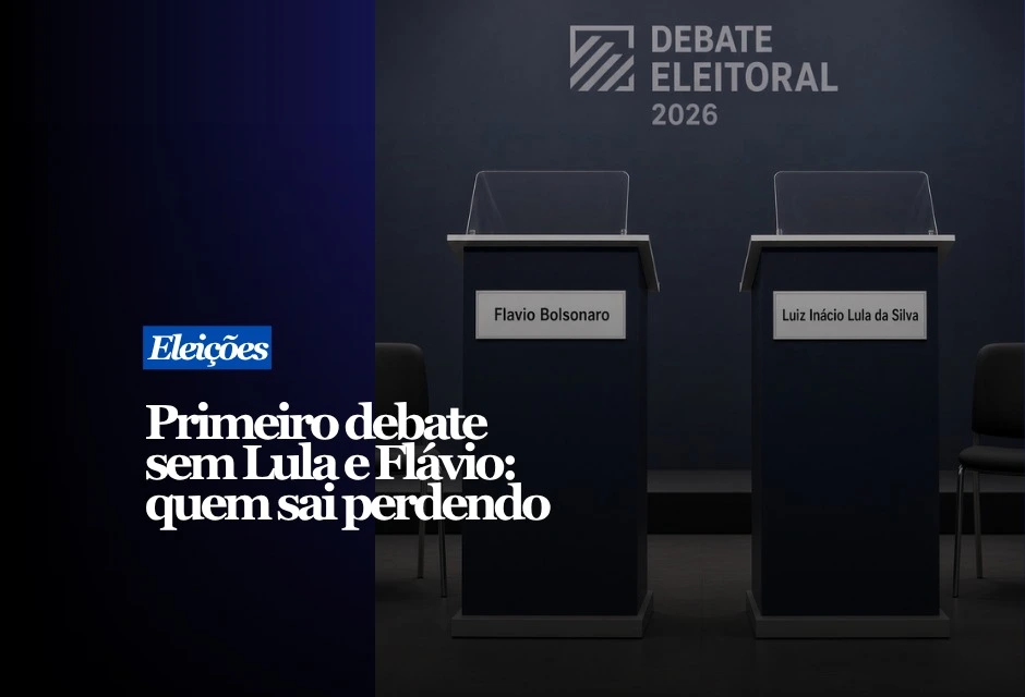 Lula e Flávio Bolsonaro decidiram não participar do primeiro debate presidencial da campanha, marcado pela Band para este domingo (23). Os dois lideram as pesquisas e concentram cerca de três quartos das intenções de voto. No cálculo das campanhas, o risco de comparecer supera o custo da ausência. Lula evitará ataques simultâneos dos adversários. Flávio, que condicionou sua participação à presença do presidente, reduz a possibilidade de ser pressionado por candidatos que disputam o eleitorado de direita. A falta dos dois também divide o desgaste.